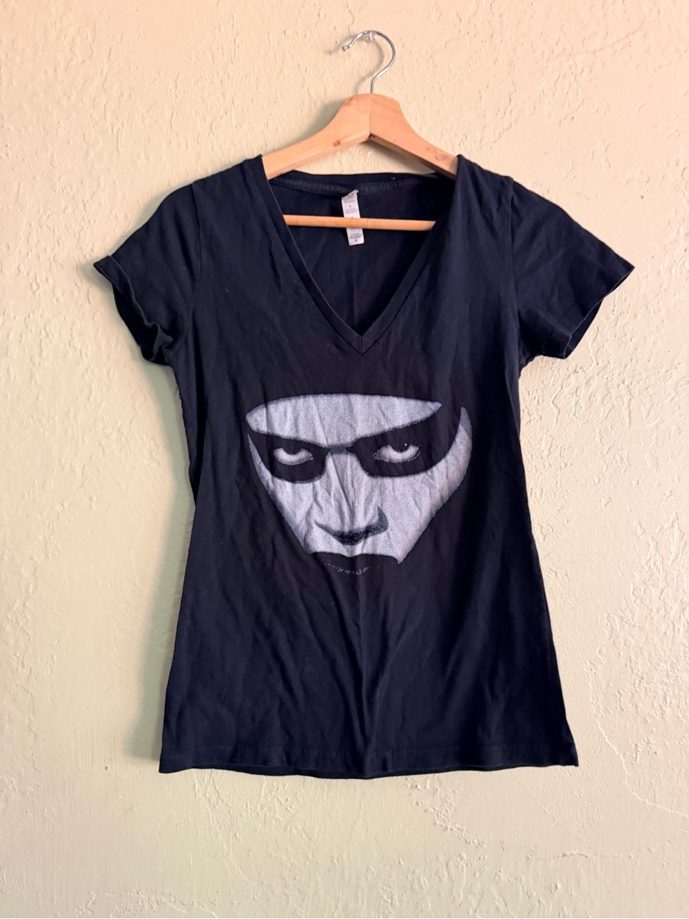 Bella Canvas Black V-Neck Tee with Monochrome Mask Graphic